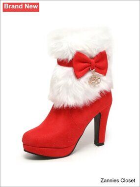 🎄 Fur Lined Faux Suede Ankle Boots High Heel Winter Snow Booties